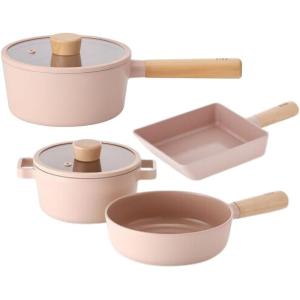 Neoflam Fika Kitchen 6-Piece Cookware Set, Nonstick Coating Mini Pot with Lid and Pan, Induction, Made in Korea (Petit Total Set)(Petitl Total Set)