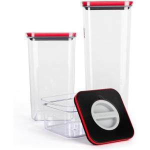 Neoflam Kitchen Pantry 3 Set Airtight Smart Seal Dry Food Storage with Lid, Modular, Stackable, Square, Clear Canister for Cereal, Sugar, Flour, Snack, Coffee, Pasta Container (0.6L, 2.1 L, 2.7L)