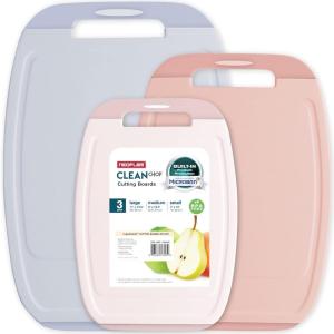 Neoflam Microban Protection Cutting Board 3 Piece Set, Stain & Odor/BPA Free, Reversable Board, Upgraded Larger Juice Groove, Non-Slip EZ Grip Handle, Dishwasher Safe, Pastel(Pastel)
