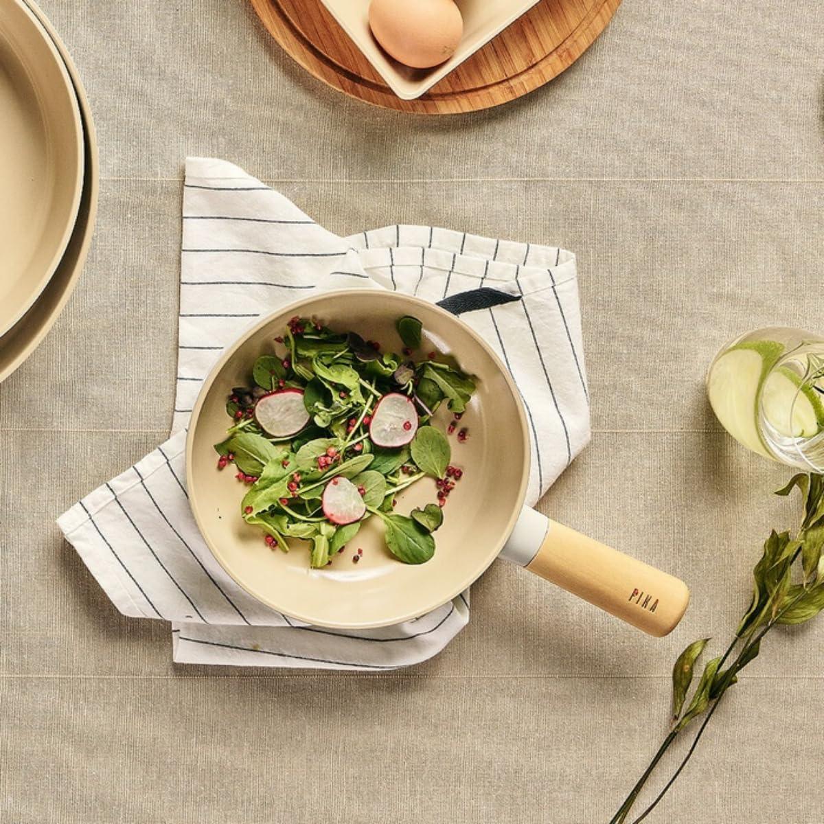 image:imageFIKA 7 inch Mini Stir Fry Wok with Wooden Handle Induction Compatible Cookware for All Stovetops Kitchen Essential Ceramic Coating Skillet Healthy Cooking Omelet Frying Pan Made in Korea 18cm