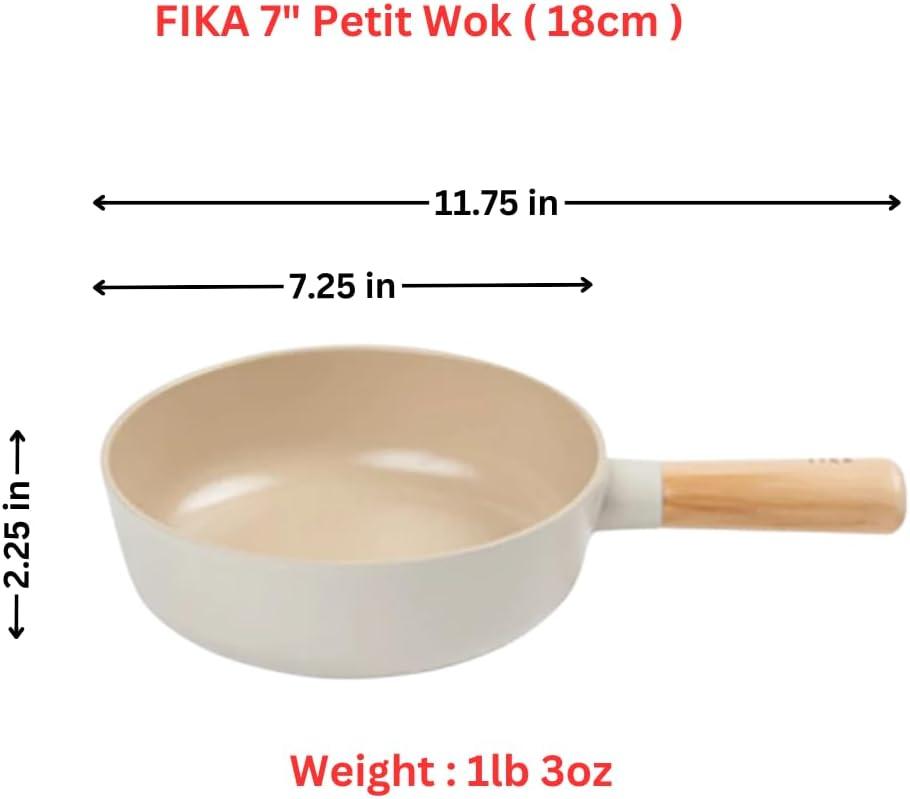 image:imageFIKA 7 inch Mini Stir Fry Wok with Wooden Handle Induction Compatible Cookware for All Stovetops Kitchen Essential Ceramic Coating Skillet Healthy Cooking Omelet Frying Pan Made in Korea 18cm
