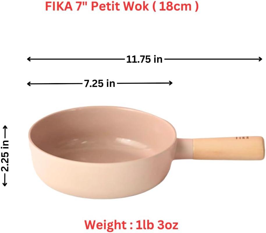 image:imageFIKA 7Inch Stir Fry Mini Wok Pan with Wood Handle Kitchen Nonstick Ceramic Coating Skillet Induction Compatible Cookware Healthy Cooking Omelet Pan Made in Korea 18cm