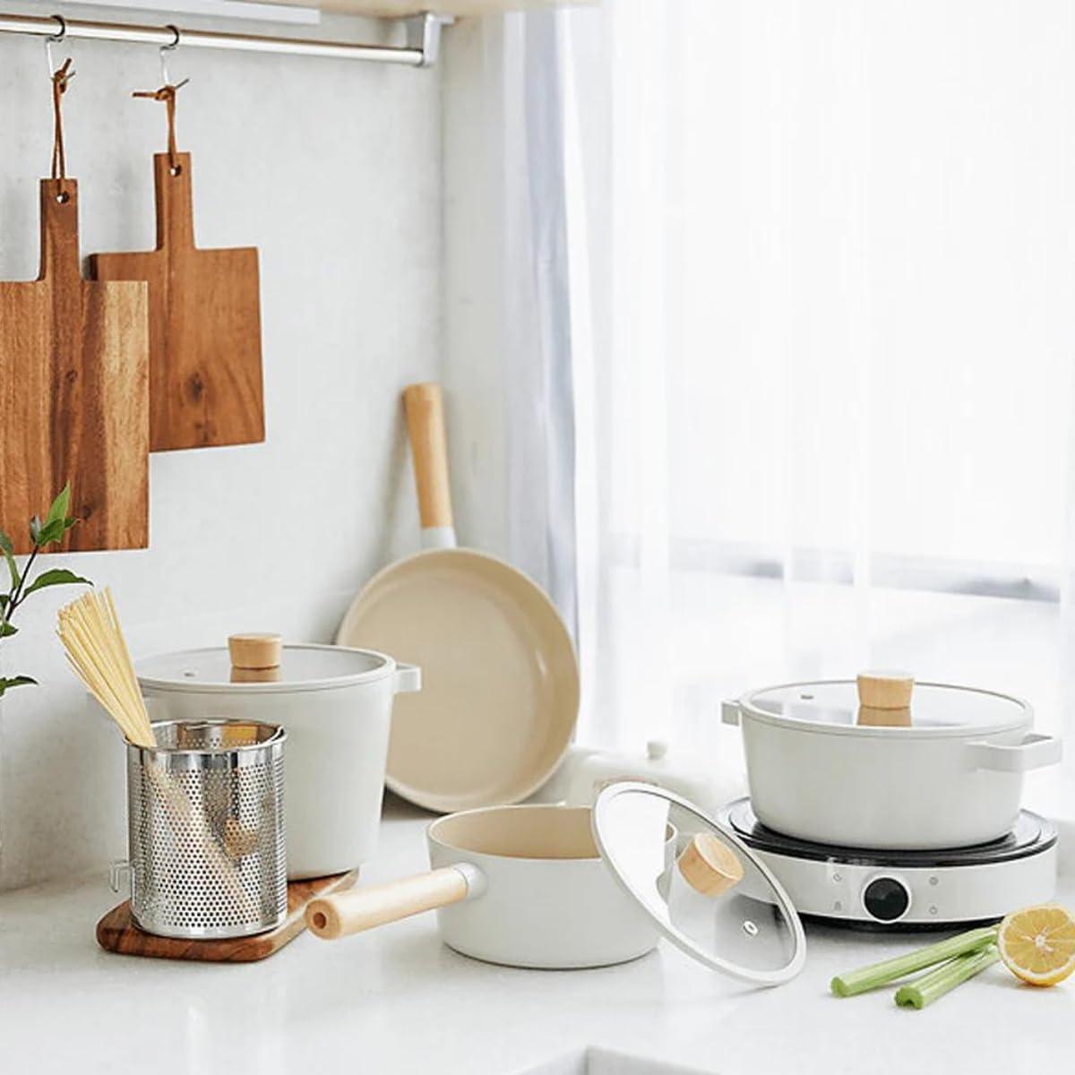 image:imageNEOFLAM FIKA 17QT Nonstick Sauce Pan with Glass Lid Butter Warmer Melting Saucepot Induction Wood Handle Made in Korea 7 18cm