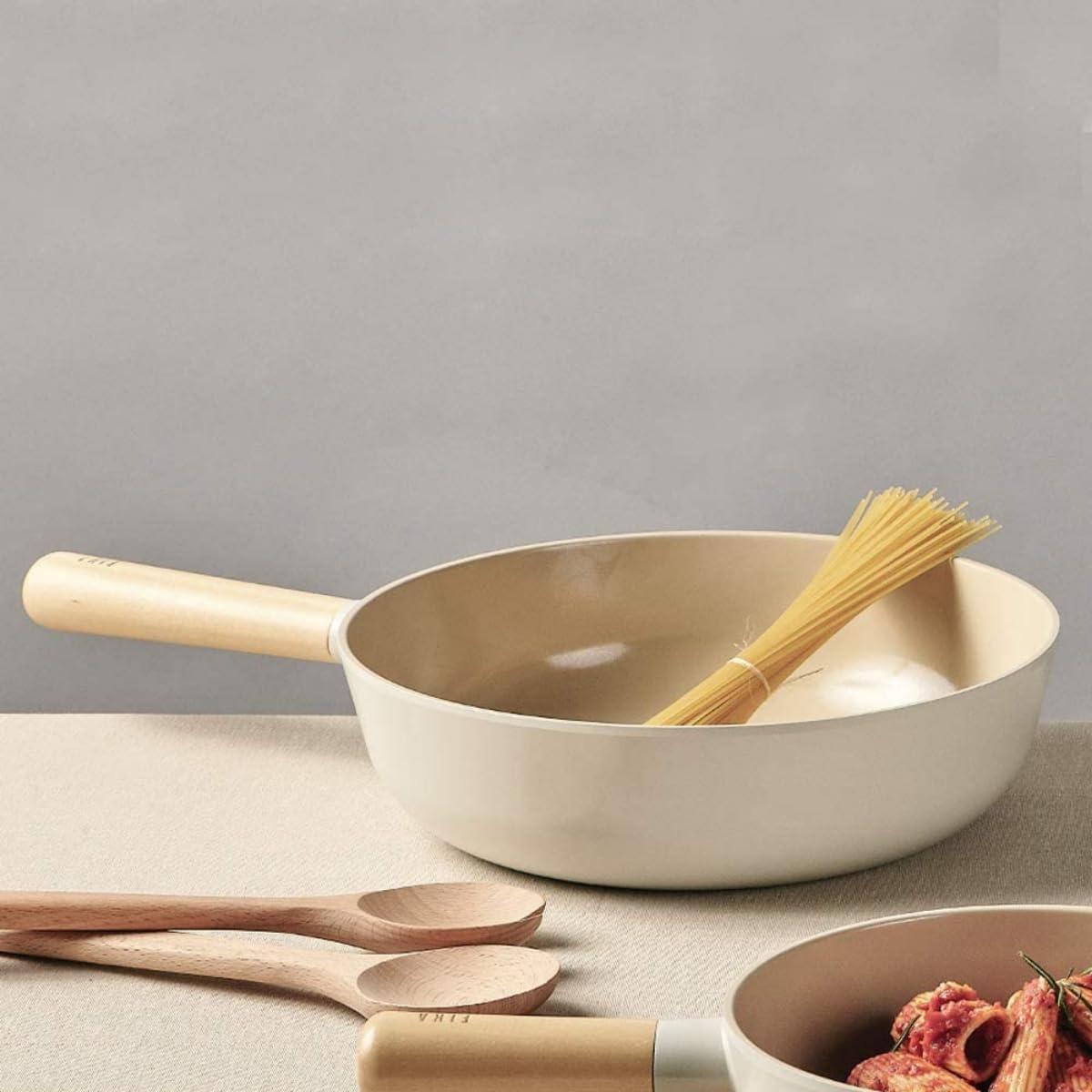 image:imageNEOFLAM FIKA 3Piece Kitchen Essential Stir Frying Pan Wok Set with Wood Handle Nonstick Ceramic Coating Skillet Induction Compatible Made in Korea