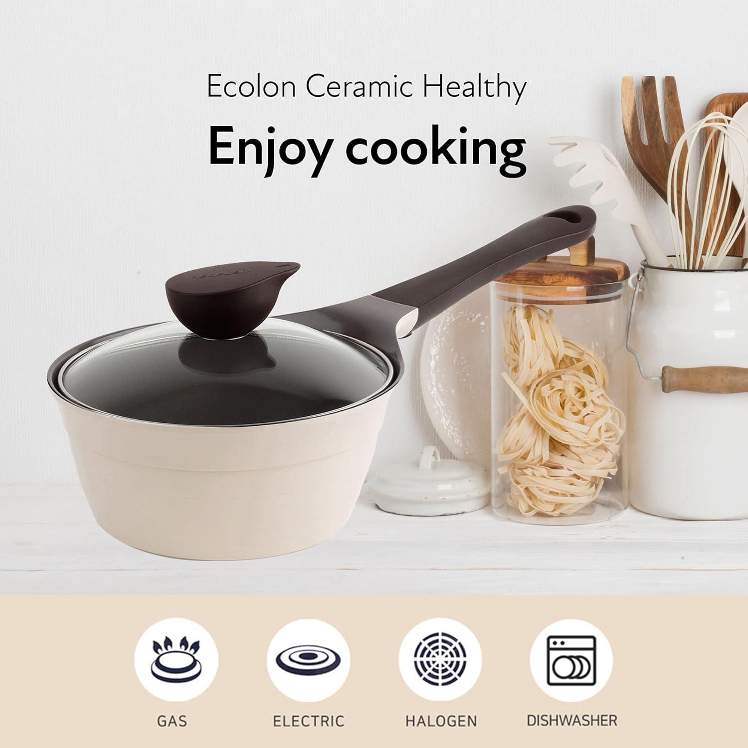image:imageNeoflam 19qt Saucepan Butter Warmer Milk BoilingMelting Pot Ecolon Healthy Ceramic Nonstick Coating PFOAfree 2 Pour Spouts Dishwasher Safe Ivory