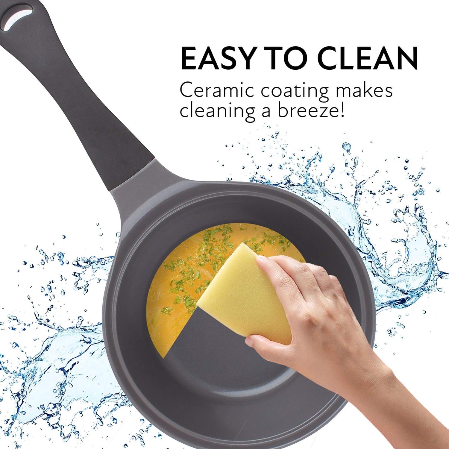 image:imageNeoflam 19qt Saucepan Butter Warmer Milk BoilingMelting Pot Ecolon Healthy Ceramic Nonstick Coating PFOAfree 2 Pour Spouts Dishwasher Safe PinkGreen