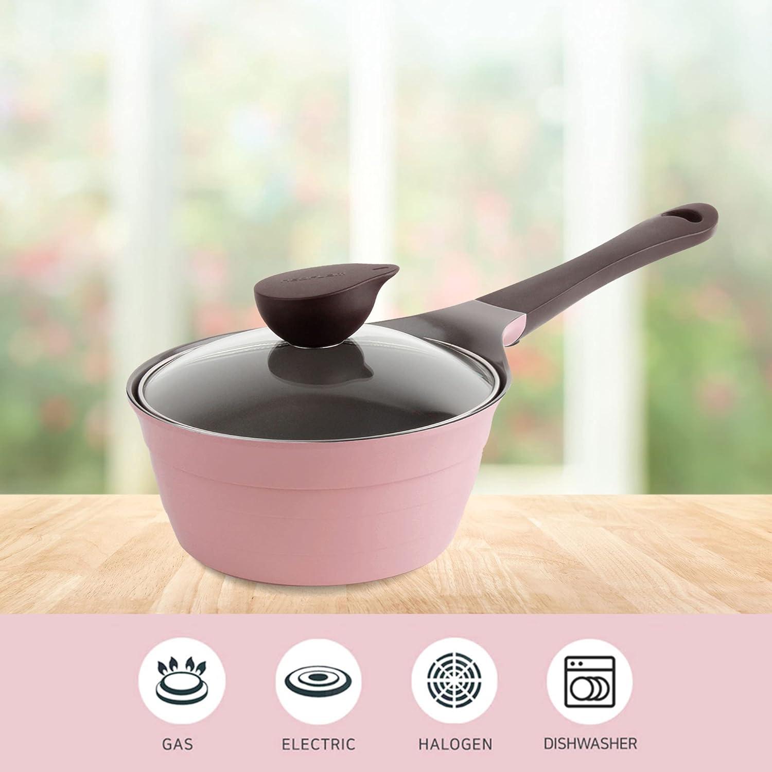 image:imageNeoflam 19qt Saucepan Butter Warmer Milk BoilingMelting Pot Ecolon Healthy Ceramic Nonstick Coating PFOAfree 2 Pour Spouts Dishwasher Safe PinkPink
