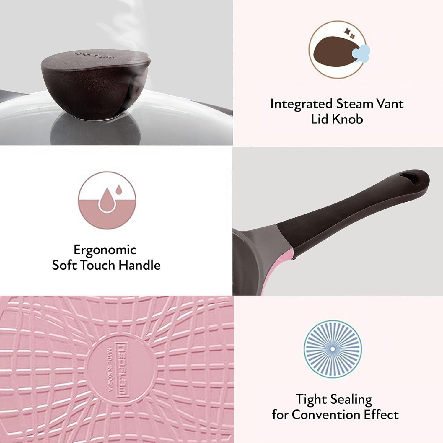 image:imageNeoflam 19qt Saucepan Butter Warmer Milk BoilingMelting Pot Ecolon Healthy Ceramic Nonstick Coating PFOAfree 2 Pour Spouts Dishwasher Safe PinkPink