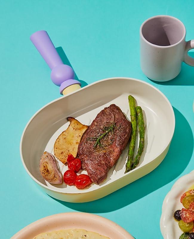 image:imageNeoflam Better Finger Macaroon Color Cast Aluminum Oval Grillpan 10 inch Yellow Induction IH No Lid