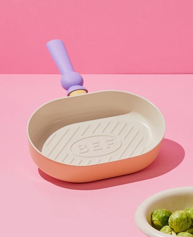 image:imageNeoflam Better Finger Macaroon Color Cast Aluminum Oval Grillpan 10 inch Yellow Induction IH No Lid