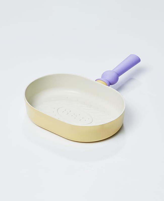 image:imageNeoflam Better Finger Macaroon Color Cast Aluminum Oval Grillpan 10 inch Yellow Induction IH No Lid