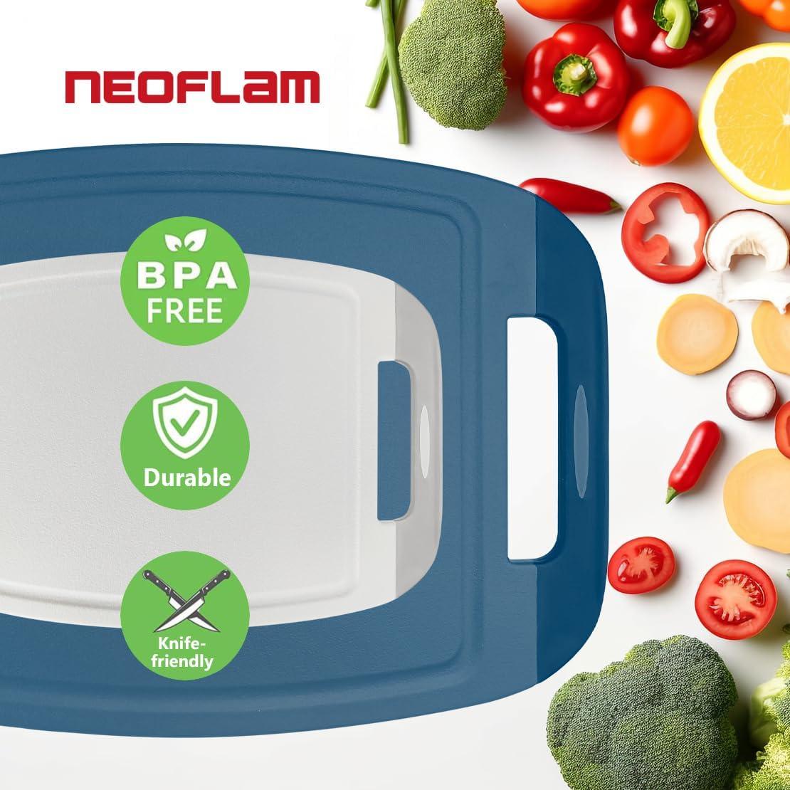 image:imageNeoflam BiJu 2Piece BPAFree Cutting Board Set Large 11x155 amp Small 7x10 Reversible NonSlip Dishwasher Safe BlueBlue