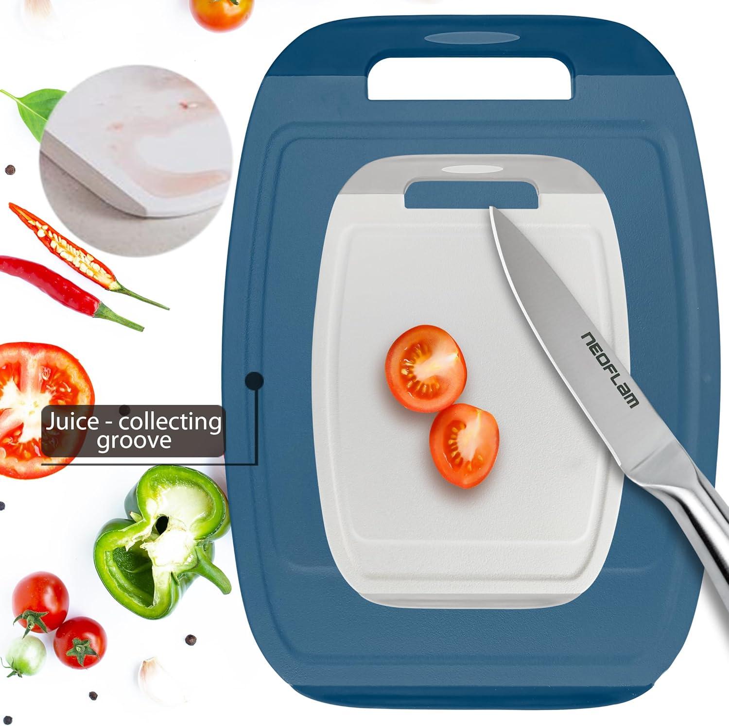 image:imageNeoflam BiJu 2Piece BPAFree Cutting Board Set Large 11x155 amp Small 7x10 Reversible NonSlip Dishwasher Safe BlueBlue