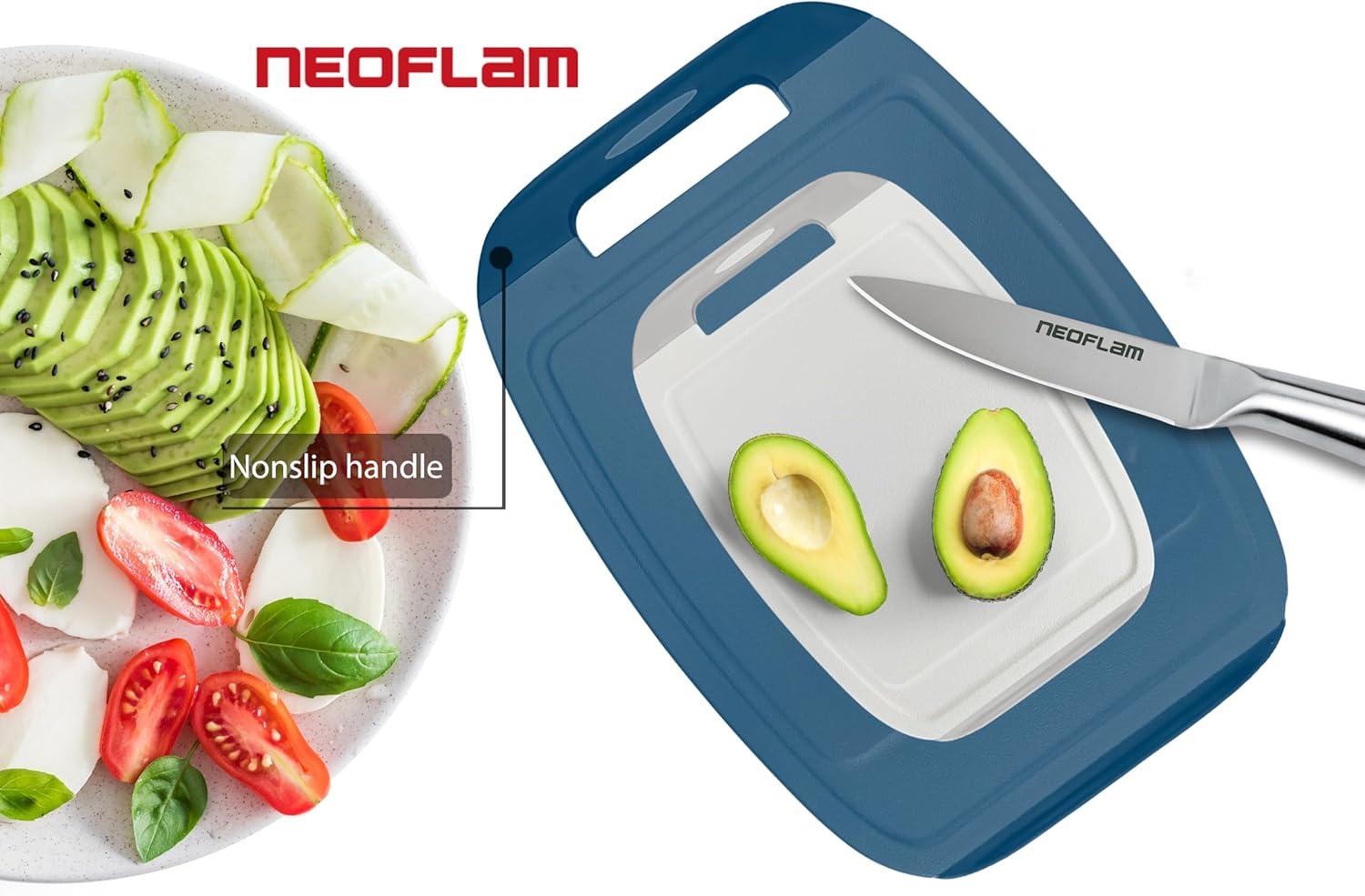 image:imageNeoflam BiJu 2Piece BPAFree Cutting Board Set Large 11x155 amp Small 7x10 Reversible NonSlip Dishwasher Safe BlueBlue
