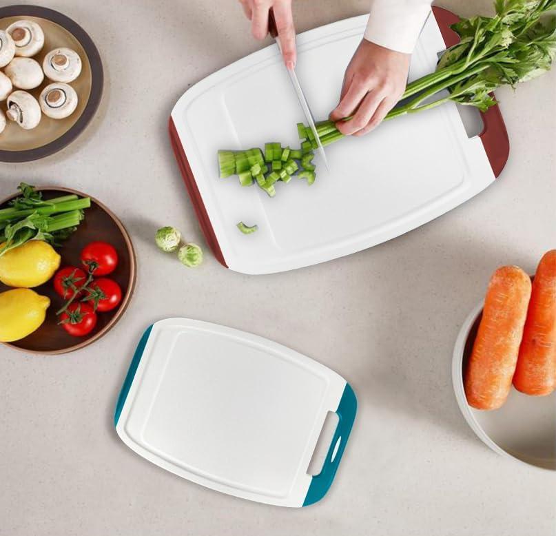 image:imageNeoflam BiJu 2Piece BPAFree Cutting Board Set Large 11x155 amp Small 7x10 Reversible NonSlip Dishwasher Safe BlueWhiteRed WhiteBlue