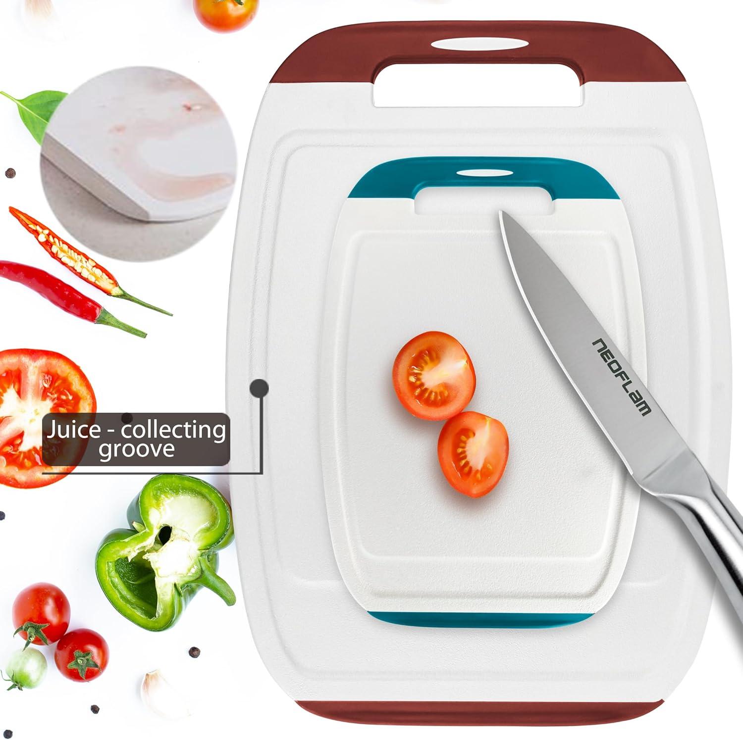 image:imageNeoflam BiJu 2Piece BPAFree Cutting Board Set Large 11x155 amp Small 7x10 Reversible NonSlip Dishwasher Safe BlueWhiteRed WhiteBlue
