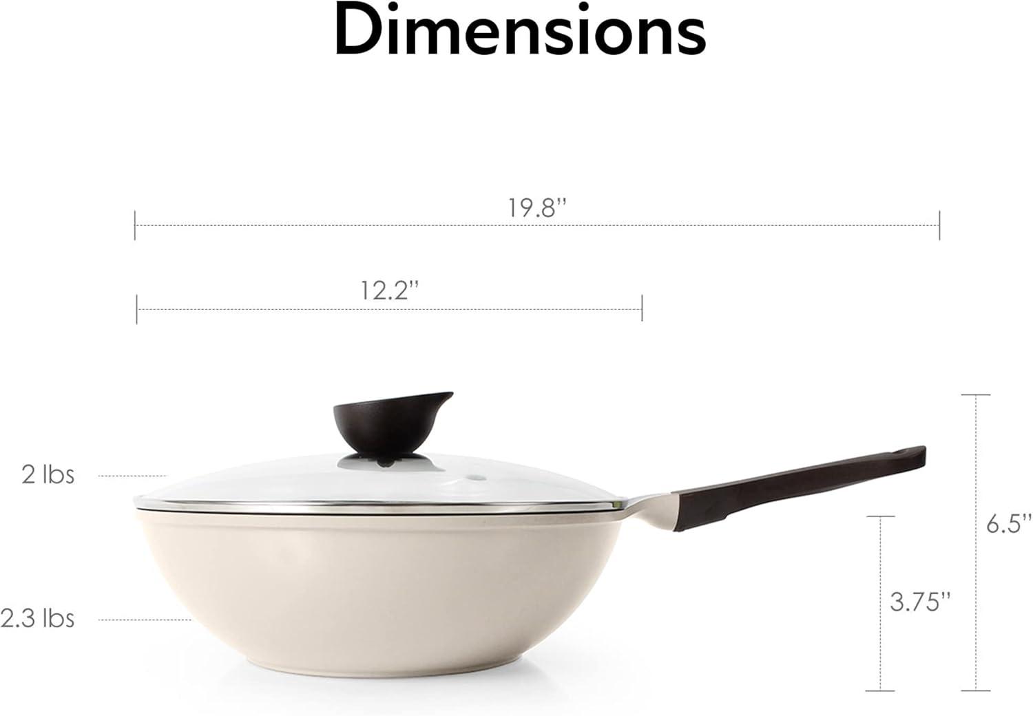 image:imageNeoflam Eela 12 Non Stick Chefs Wok with Glass Lid Stir Fry Pan and POFAFree Ceramic Coating for Cooking Saute Vegetables Meat Fish 12 inch Ivory Handle assemble requiredIvory