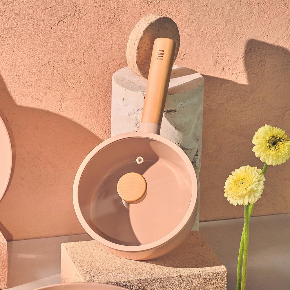 image:imageNeoflam FIKA 17QT 18cm Mid Night IH Saucepan with Glass Lid Full Induction HeatingMini Peach