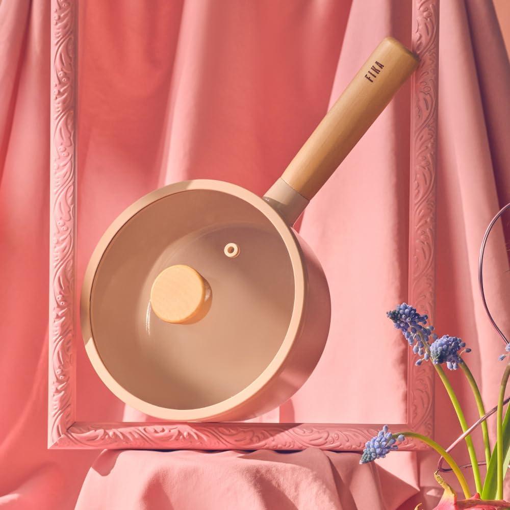 image:imageNeoflam FIKA 17QT 18cm Mid Night IH Saucepan with Glass Lid Full Induction HeatingMini Peach