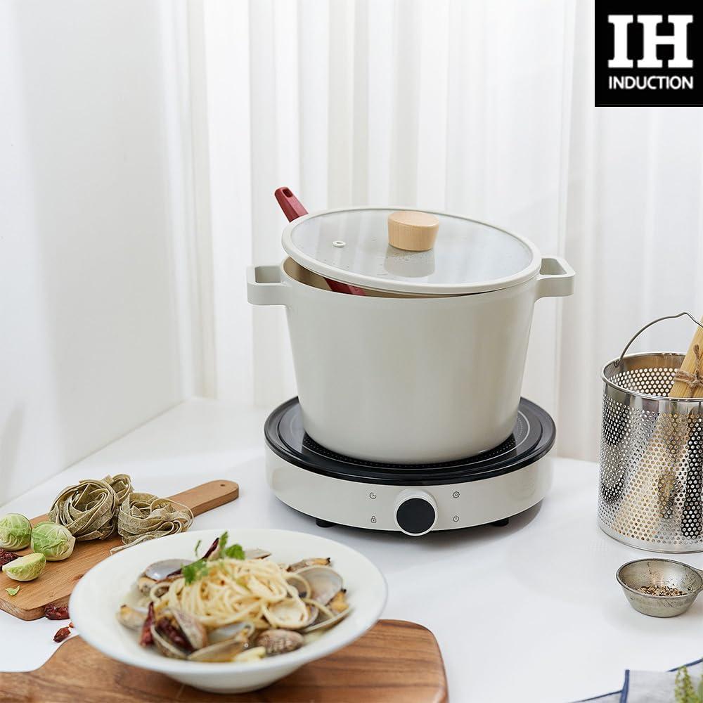 image:imageNeoflam FIKA 49QT 22cm Mid Night IH Deep Stock Pot with Glass Lid Full Induction HeatingIvory