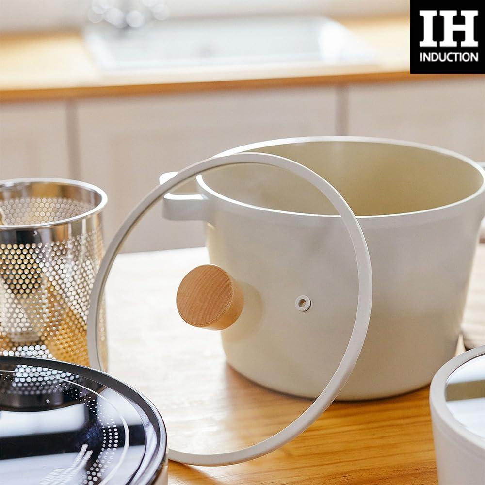 image:imageNeoflam FIKA 49QT 22cm Mid Night IH Deep Stock Pot with Glass Lid Full Induction HeatingIvory