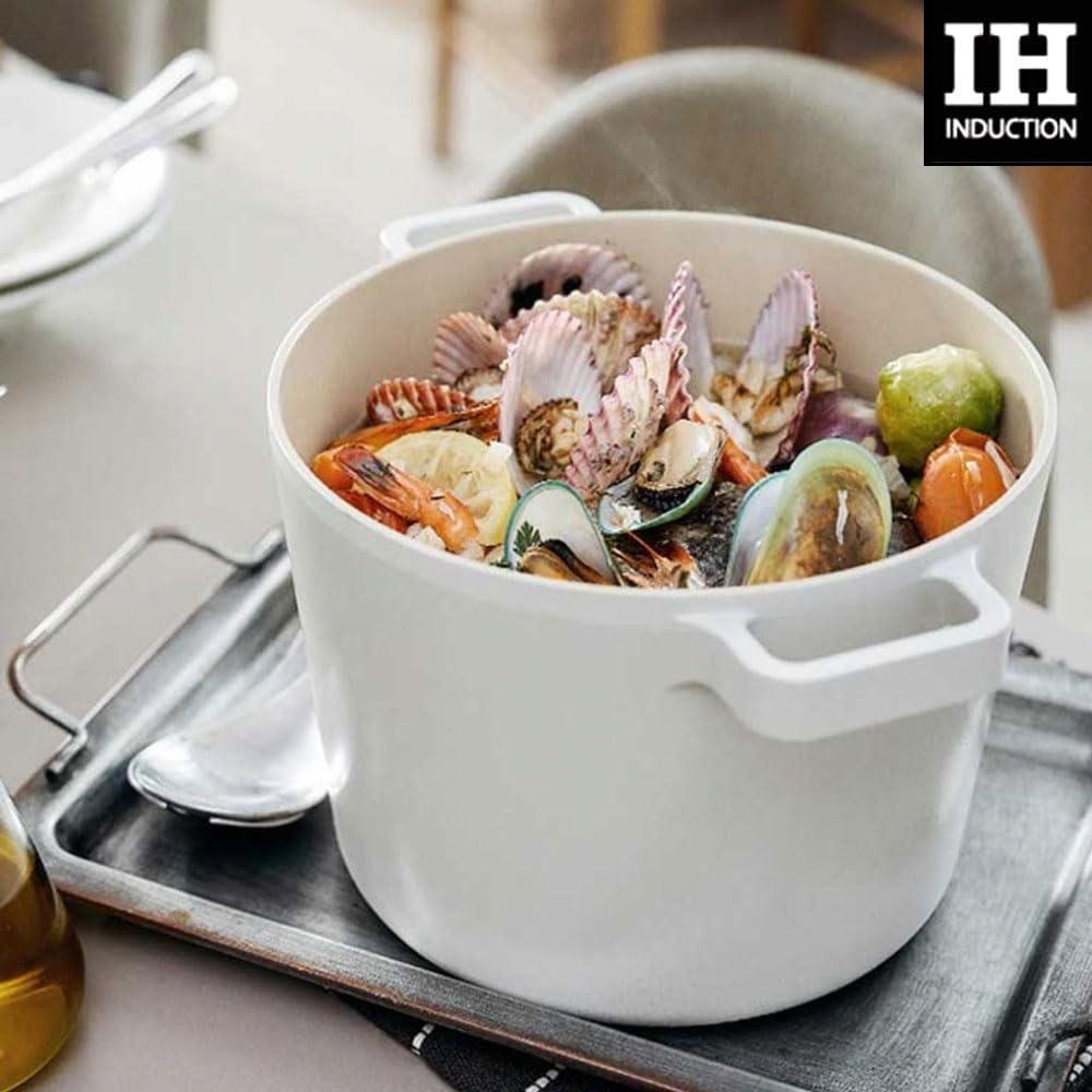 image:imageNeoflam FIKA 49QT 22cm Mid Night IH Deep Stock Pot with Glass Lid Full Induction HeatingIvory
