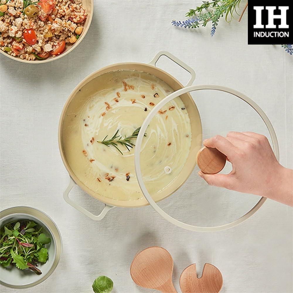 image:imageNeoflam FIKA 49QT 22cm Mid Night IH Deep Stock Pot with Glass Lid Full Induction HeatingIvory