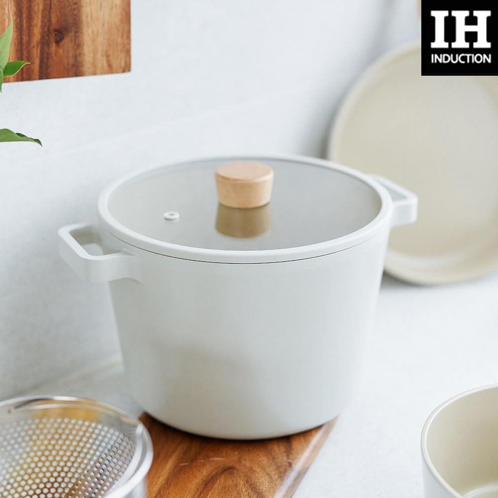 image:imageNeoflam FIKA 49QT 22cm Mid Night IH Deep Stock Pot with Glass Lid Full Induction HeatingIvory