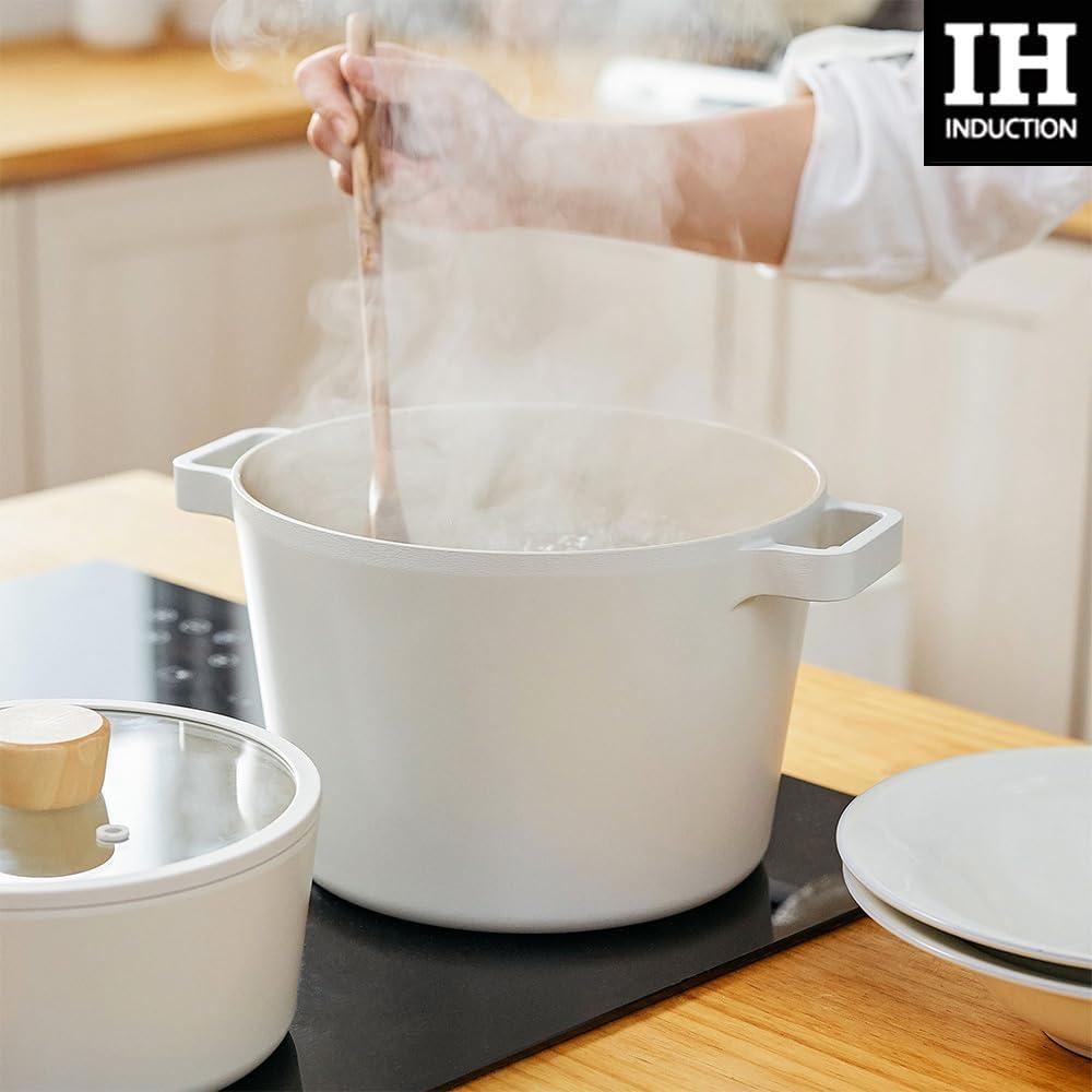 image:imageNeoflam FIKA 49QT 22cm Mid Night IH Deep Stock Pot with Glass Lid Full Induction HeatingIvory
