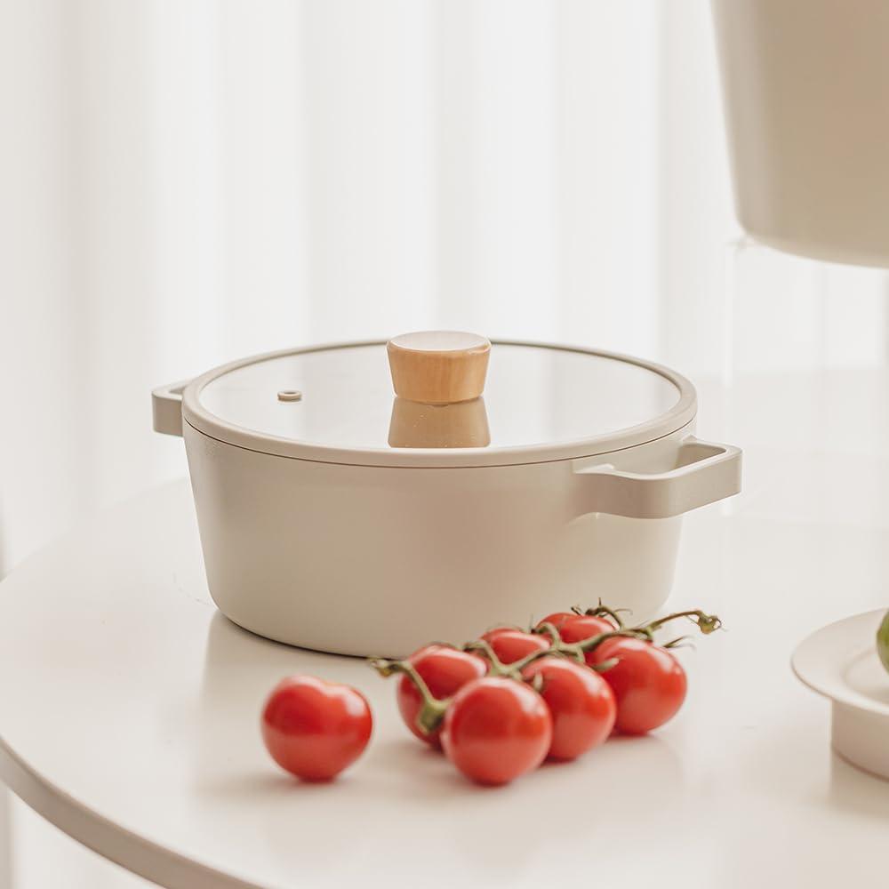 image:imageNeoflam FIKA 9inch 24cm 40QT Ivory IH Stock Pot with Glass Lid Impact Induction Heating16 Quarts