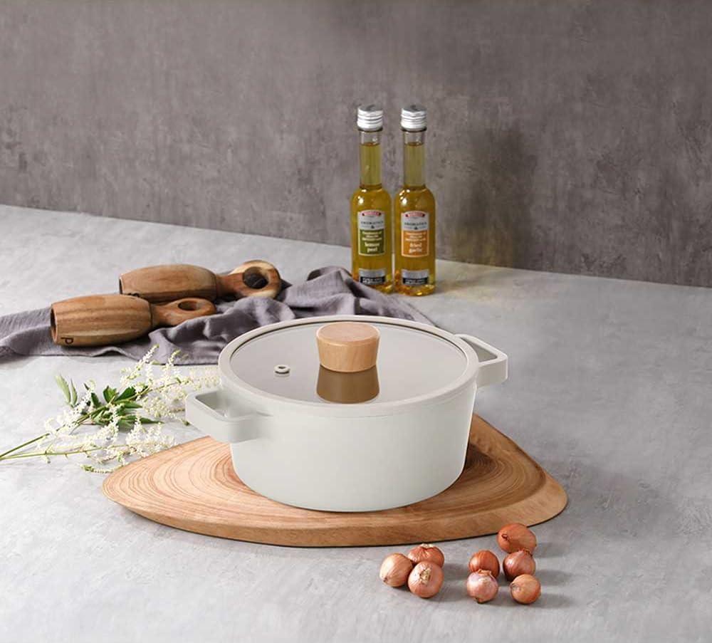 image:imageNeoflam FIKA 9inch 24cm 40QT Ivory IH Stock Pot with Glass Lid Impact Induction Heating16 Quarts