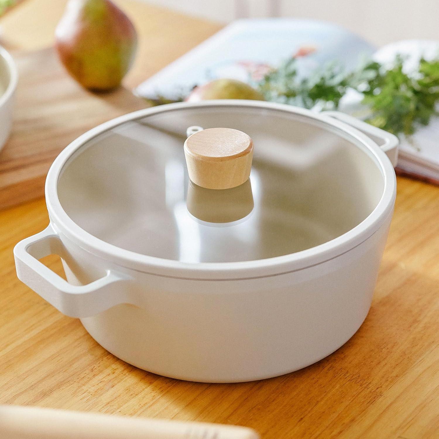 image:imageNeoflam FIKA 9inch 24cm 40QT Ivory IH Stock Pot with Glass Lid Impact Induction Heating4 Quarts