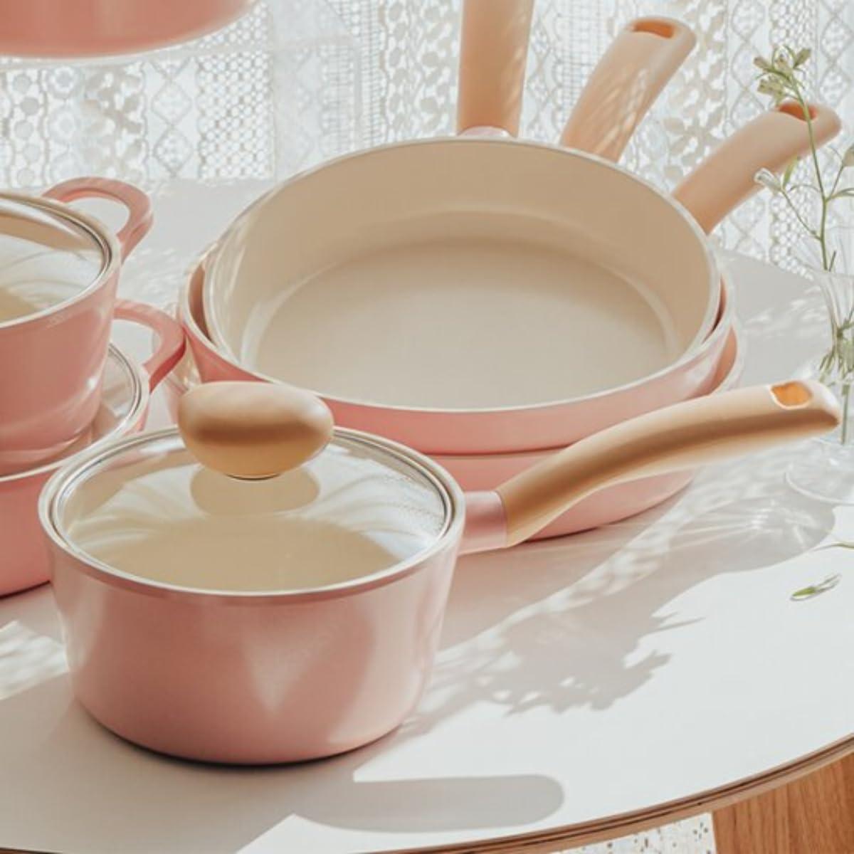 image:imageNeoflam Retro 15QT Saucepan with Lid 7 18cm HeavyDuty Nonstick Ceramic Coated Sauce Pot with Bakelite Handle Pink Color Dishwasher Safe Elegant Kitchen Cookware Made in Korea