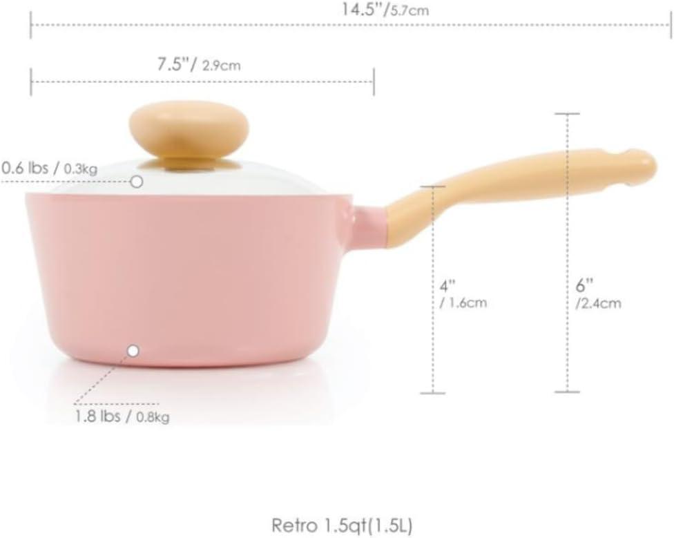 image:imageNeoflam Retro 15QT Saucepan with Lid 7 18cm HeavyDuty Nonstick Ceramic Coated Sauce Pot with Bakelite Handle Pink Color Dishwasher Safe Elegant Kitchen Cookware Made in Korea