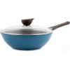 image:imageNeoflam Eela 12 Non Stick Chefs Wok with Glass Lid Stir Fry Pan and POFAFree Ceramic Coating for Cooking Saute Vegetables Meat Fish 12 inch Ivory Handle assemble requiredDeep Blue