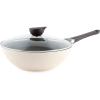 image:imageNeoflam Eela 12 Non Stick Chefs Wok with Glass Lid Stir Fry Pan and POFAFree Ceramic Coating for Cooking Saute Vegetables Meat Fish 12 inch Ivory Handle assemble requiredIvory