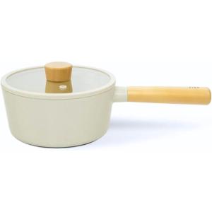 NEOFLAM FIKA 1.7QT Nonstick Sauce Pan with Glass Lid, Butter Warmer, Melting Saucepot, Induction, Wood Handle, Made in Korea (7″/ 18cm)