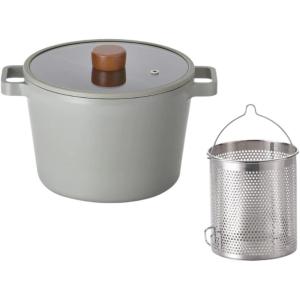 NEOFLAM FIKA Reserve 4.9 QT Deep Stockpot with Pasta Strainer Insert and Lid, Nonstick Ceramic Coating Kitchen Casserole, Made in Korea (8.7″ / 22 cm)