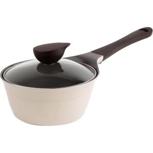 Neoflam 1.9qt Saucepan Butter Warmer Milk Boiling|Melting Pot, Ecolon Healthy Ceramic Nonstick Coating PFOA-free, 2 Pour Spouts, Dishwasher Safe, Ivory