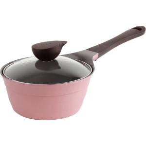 Neoflam 1.9qt Saucepan Butter Warmer Milk Boiling|Melting Pot, Ecolon Healthy Ceramic Nonstick Coating PFOA-free, 2 Pour Spouts, Dishwasher Safe, Pink(Pink)