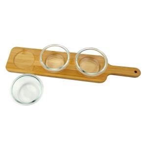 Neoflam Mini Round 6.76oz Glass Pinch Pref Bowl Set of 3 with Bamboo Board Tray Food Storage, Durable, Multi-Purpose Serving and Storage Solution
