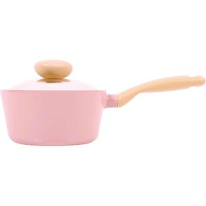Neoflam Retro 1.5QT Saucepan with Lid – 7″ (18cm) Heavy-Duty Nonstick Ceramic Coated Sauce Pot with Bakelite Handle, Pink Color, Dishwasher Safe, Elegant Kitchen Cookware, Made in Korea