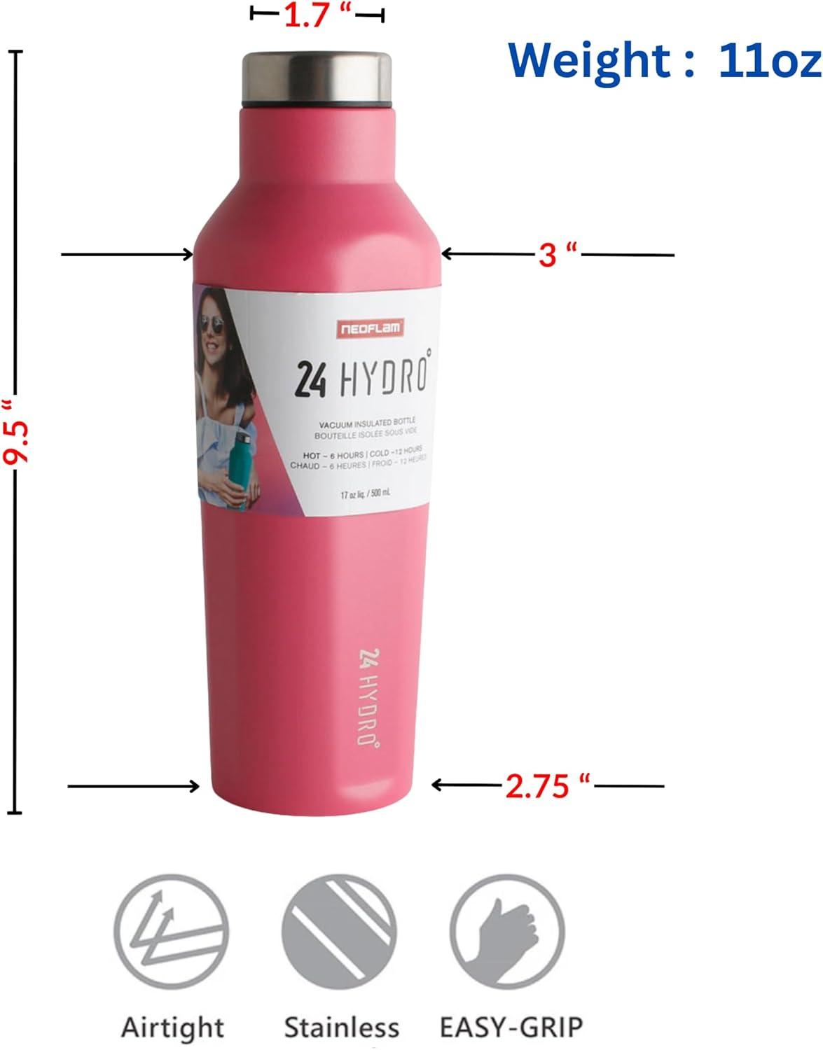 image:imageNeoflam Airtight 17oz Stainless Steel Tumbler Slim Sport Travel Mug Cupholder Friendly Reusable Bottle for Hot Coffee Cold Water Iced Tea amp Outdoor Activities Dishwasher Safe 500ml Hot PinkHot Pink