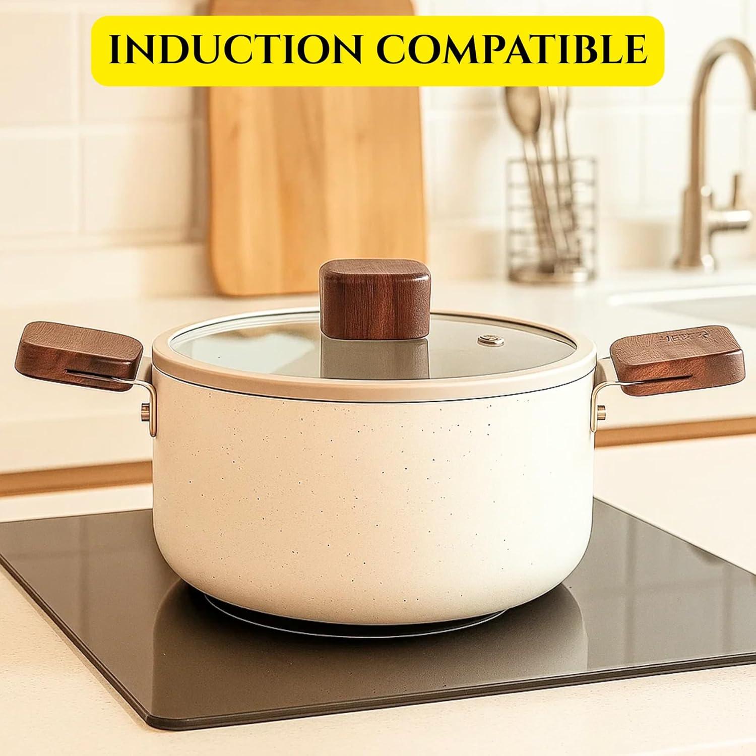 image:imageNeoflam Bien Kitchen 27QT Nonstick Stock Pot with Glass Lid Ceramic Coated Casserole Dutch Oven for Healthy Cooking Induction Compatible Soup amp Stew Pot Made in Korea 8 20cm