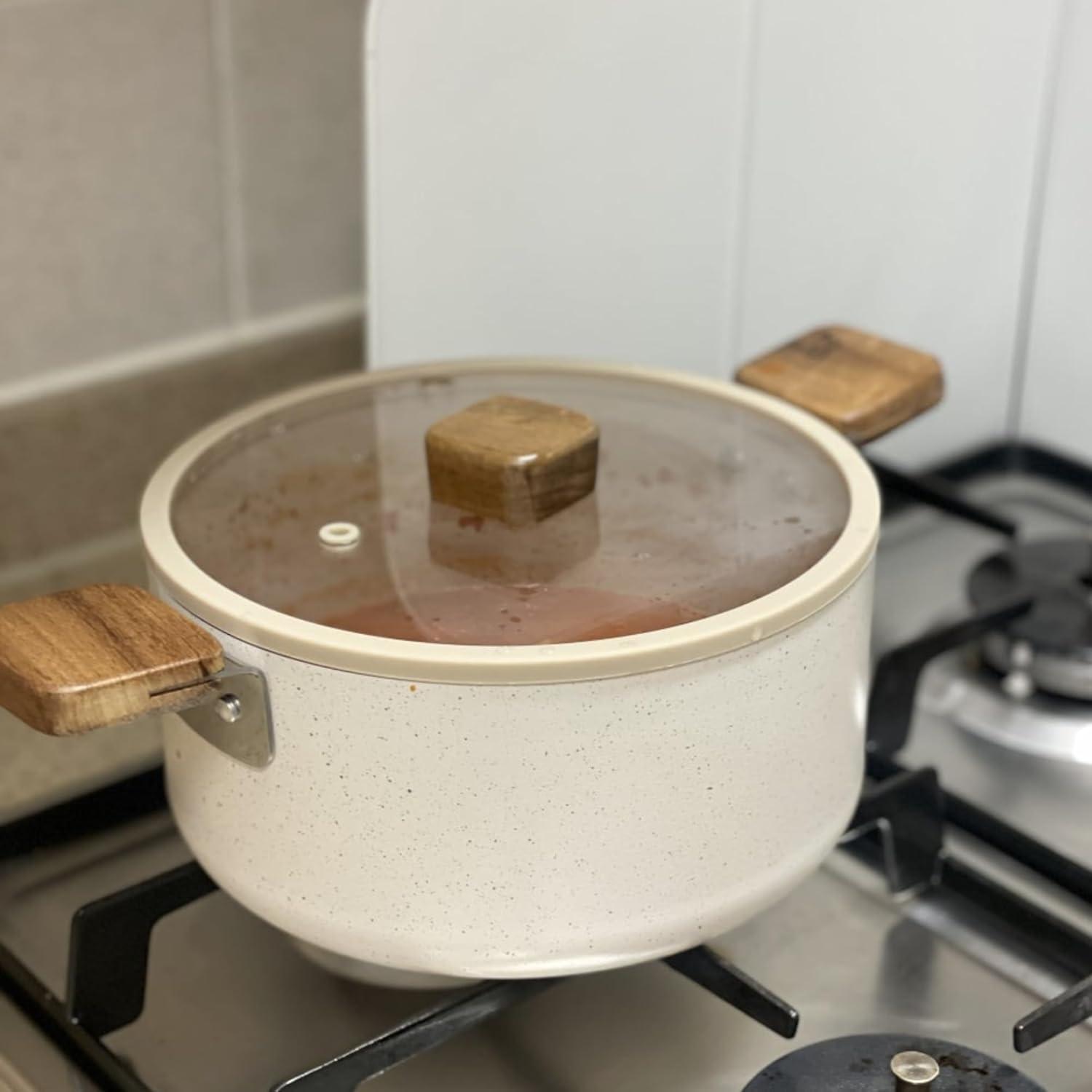 image:imageNeoflam Bien Kitchen 27QT Nonstick Stock Pot with Glass Lid Ceramic Coated Casserole Dutch Oven for Healthy Cooking Induction Compatible Soup amp Stew Pot Made in Korea 8 20cm