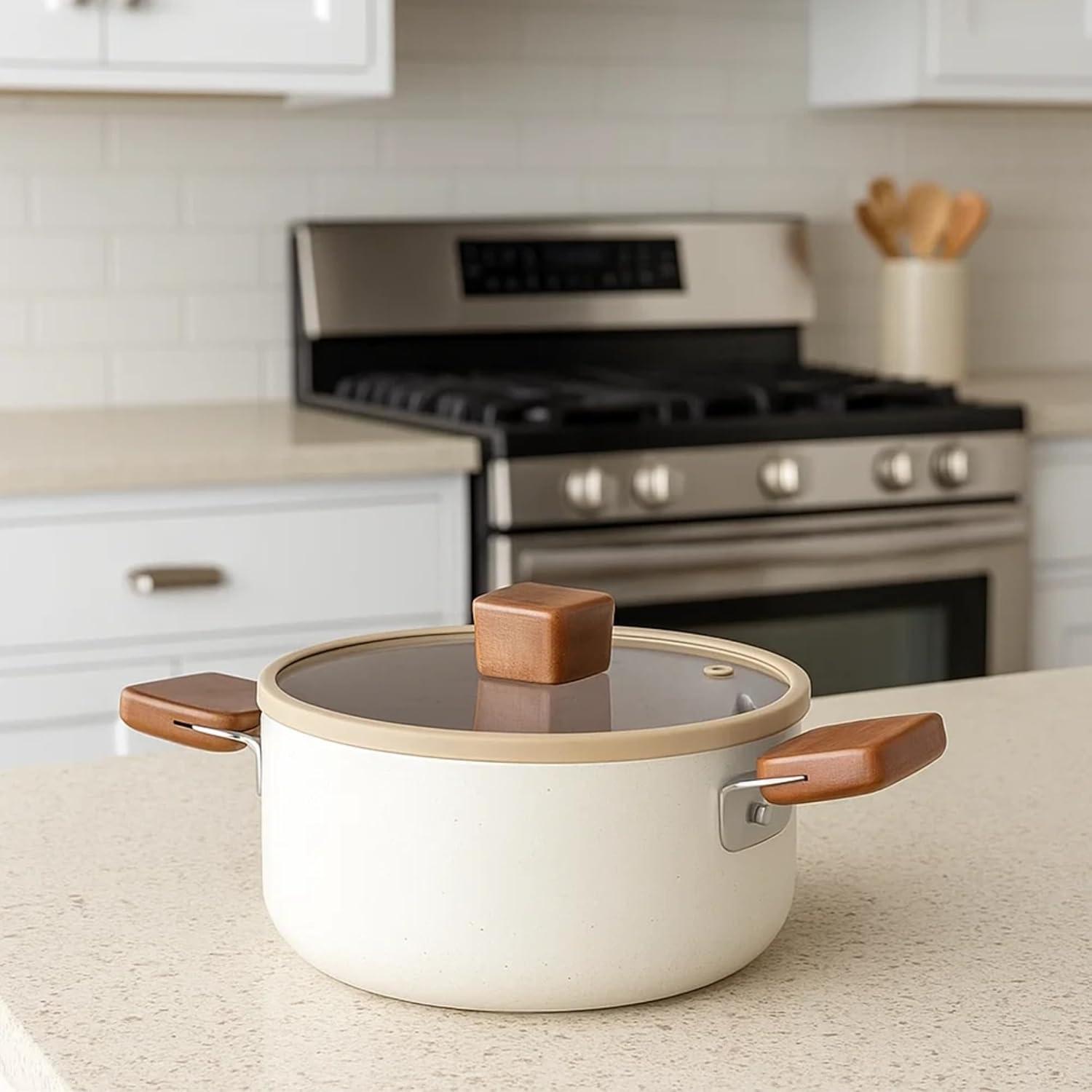 image:imageNeoflam Bien Kitchen 27QT Nonstick Stock Pot with Glass Lid Ceramic Coated Casserole Dutch Oven for Healthy Cooking Induction Compatible Soup amp Stew Pot Made in Korea 8 20cm