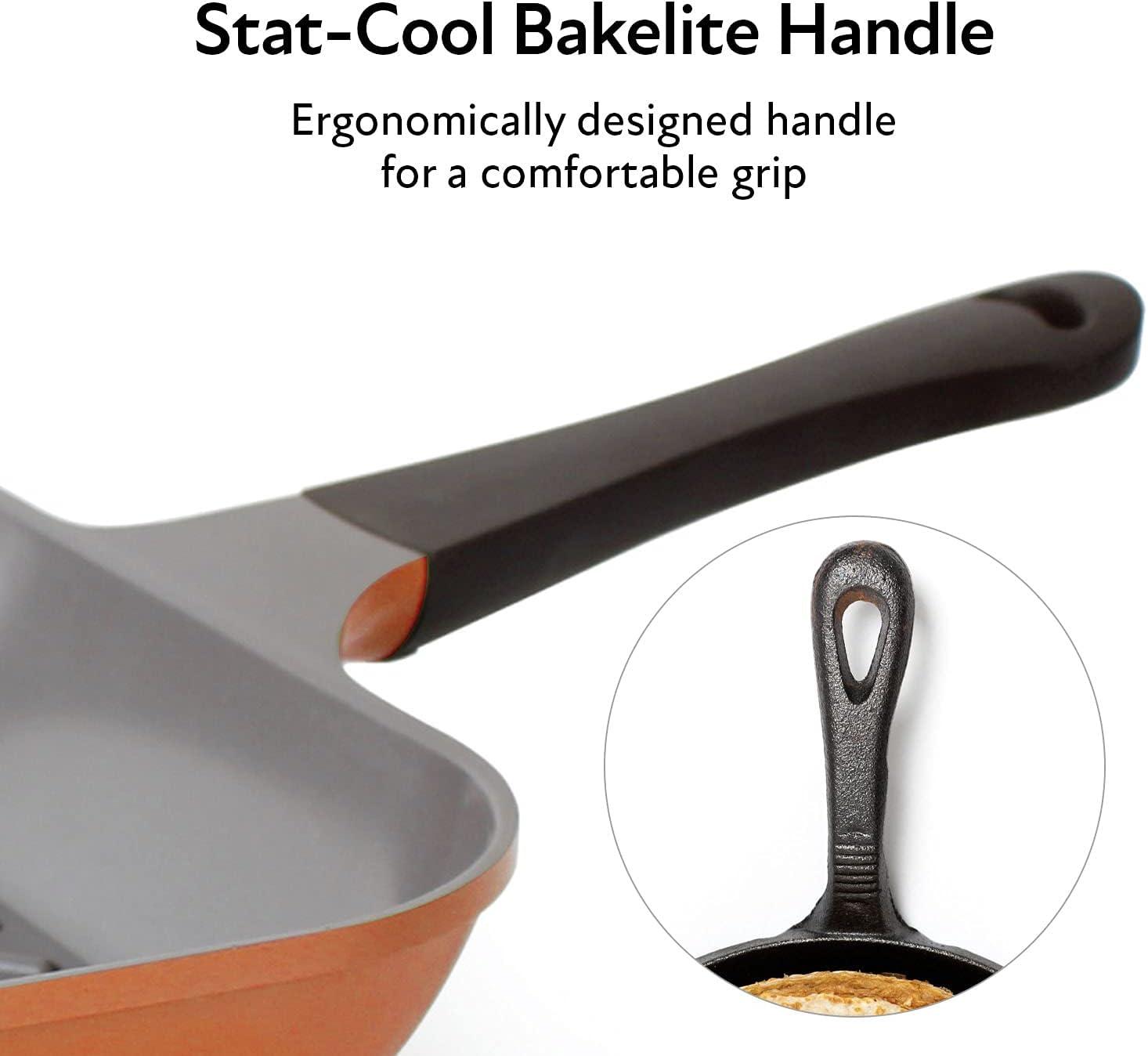 image:imageNeoflam Eela 11 Non Stick Grill Pan Griddle Square Stovetop Grill with Sear Ridges PFOA Free Ecolon Ceramic Coating for Skillet broil Fish Vegetables and Meat Scratch Resistant GreenOrangeBrown