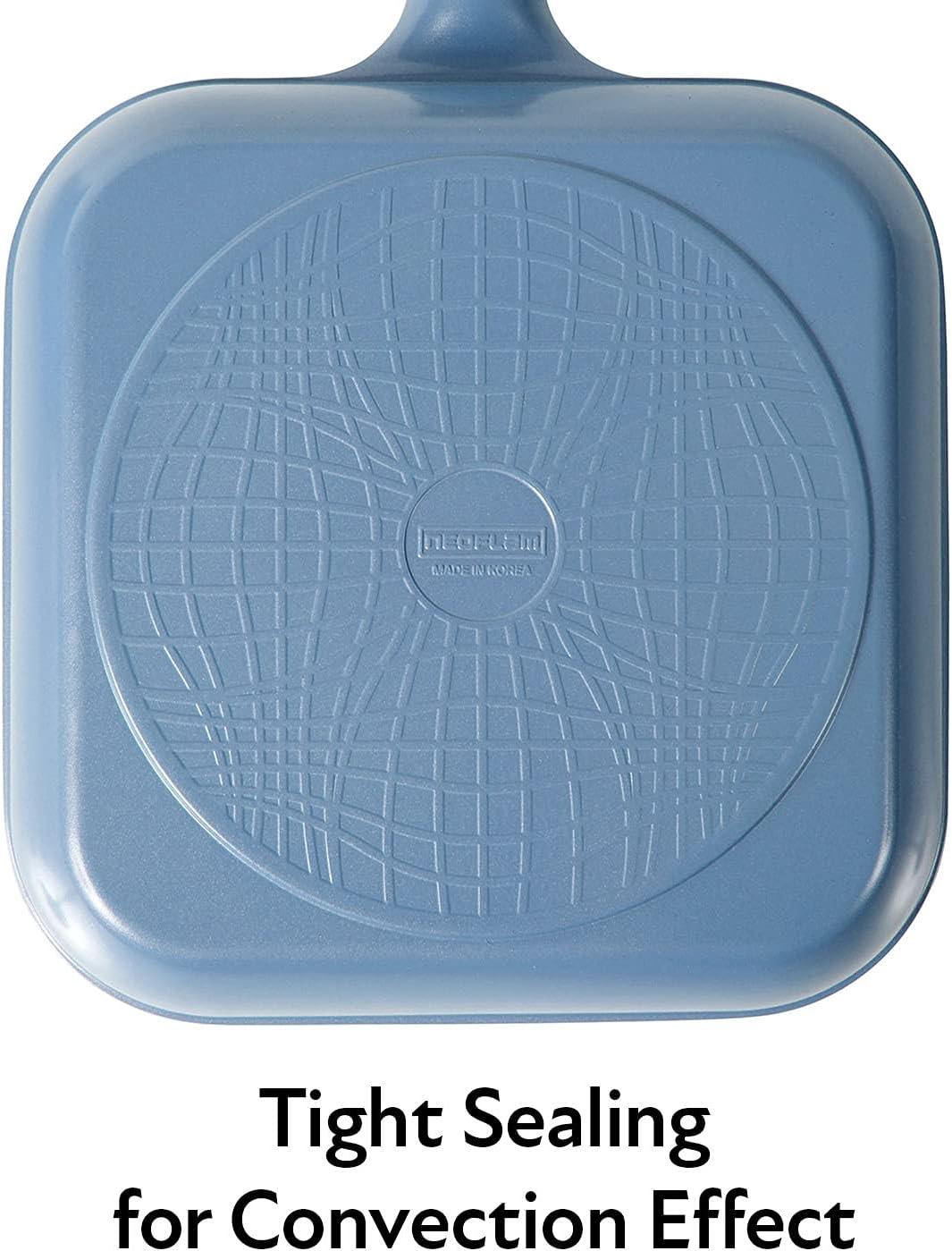 image:imageNeoflam Eela 11 Non Stick Grill Pan Griddle Square Stovetop Grill with Sear Ridges PFOA Free Ecolon Ceramic Coating for Skillet broil Fish Vegetables and Meat Scratch Resistant GreenDeep Blue