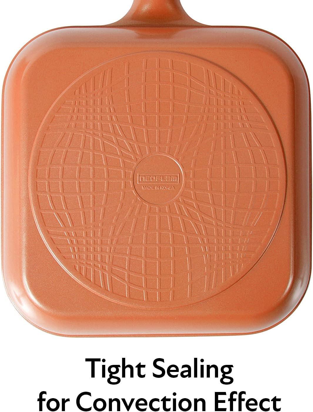 image:imageNeoflam Eela 11 Non Stick Grill Pan Griddle Square Stovetop Grill with Sear Ridges PFOA Free Ecolon Ceramic Coating for Skillet broil Fish Vegetables and Meat Scratch Resistant GreenOrangeBrown