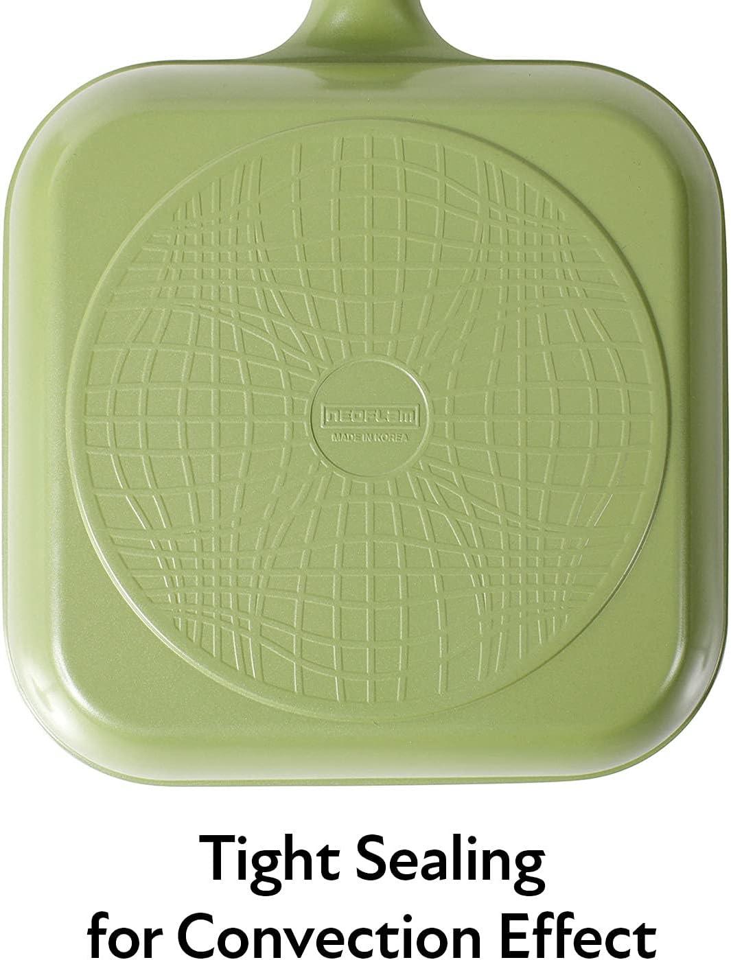 image:imageNeoflam Eela 11 Non Stick Grill Pan Griddle Square Stovetop Grill with Sear Ridges PFOA Free Ecolon Ceramic Coating for Skillet broil Fish Vegetables and Meat Scratch Resistant GreenOlive Green